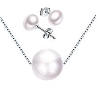 Yumilok Collar de Perlas de Agua Dulce, Plata 925, Gargantilla, Colgante y Pendientes para Niña y Mujer - Conjunto de Joyas