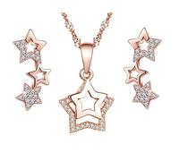 Yumilok Collar de Plata 925, Colgante para niña Mujer, Anillo de Oreja de Estrella de Diamante, Decorado con circonita cúbica, Juegos de Joyas, Oro Rosa, Regalo de cumpleaños de Navidad
