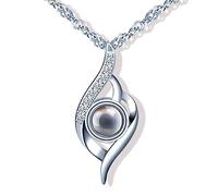 Yumilok Collar de plata 925 para mujer, colgante clásico con incrustaciones de piedra de cristal y circonita, Je t'aime en 100 idiomas, regalo de Navidad cumpleaños, Plata esterlina, Cubic Zirconia