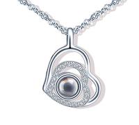 Yumilok-Collar de plata 925 para mujer, colgante de corazón con incrustaciones de piedra de vidrio y circón, "Te amo" en 100 idiomas, regalo de San Valentín y Día de la Madre
