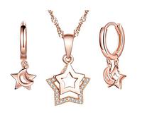 Yumilok Collar de Plata de Ley 925 para Mujer, Colgante de Estrella, aretes de Estrella, Juegos de Joyas de Estrella, Pendientes, Oro Rosa, Regalo de cumpleaños de Navidad