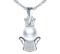 Yumilok Collar de plata de ley 925 para mujer con perla cultivada de agua dulce y circonitas, ángel de la guarda, colgante, collares, joyas para mujeres y niñas, Plata esterlina Perla, Circonia cúbica