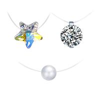 Yumilok Collar de Plata esterlina 925 para Mujer, Gargantilla, Collar de clavícula Invisible, Collar de Perlas, Collar de Estrellas de Cristal, Conjuntos de Joyas, Juego de 3 Piezas