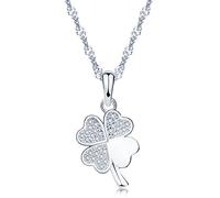 Yumilok - Collar de plata fina 925 con una encantadora forma de trébol de cuatro hojas de corazones con circonitas cúbicas - para niñas y mujeres