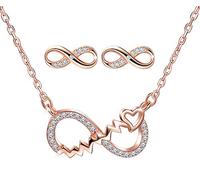 Yumilok Collar de símbolo de Infinito, Pendientes de símbolo de Infinito, Juegos de Joyas de Plata, Colgante de corazón de Diamante para Mujer niña, Regalo de cumpleaños de Navidad