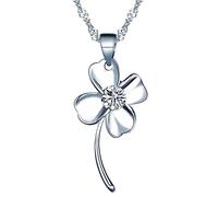 Yumilok Collar mujer chica novia collar de Plata de Ley con Colgante Brillantes Circonitas Trébol, Longitud Ajustable