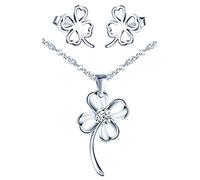 Yumilok collar para mujer pendientes colgante de plata de ley conjunto de trébol de la suerte conjunto de plata de ley 925 para mujer hermoso a la moda