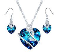 Yumilok Collar para mujer Pendientes de corazón de rosa S925 Colgante de corazón de plata de ley Temperamento de moda de cristal azul