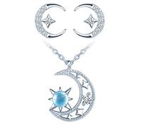 Yumilok Collar para mujer Pendientes Estrella Luna Hueco Combinación S925 Colgante de plata esterlina Tamaño ajustable De moda y exquisito Adecuado para todas las ocasiones