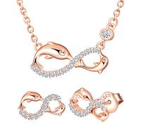 Yumilok Collar para Mujer y Pendientes de Plata, collarde delfín y símbolo Infinito, circonita con Incrustaciones de Oro Rosa Pendientes de Animal