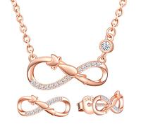 Yumilok Collar para mujery Pendientes de Plata de Ley 925, Collar de Lindo Gato y símbolo Infinito, Incrustaciones de circonita cúbica