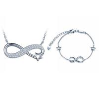 Yumilok Collar y Pulsera de Plata 925 para Mujer, Collar de Pulsera con símbolo de Infinito, Decorado con circonita cúbica, Juegos de Joyas de Estrellas, Plata, Regalo de cumpleaños de Navidad