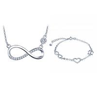 Yumilok Collar y Pulsera de Plata 925 para Mujer, Collar de símbolo de Infinito, Pulsera de corazón, Conjuntos de Joyas de Diamantes Plata, Regalo de cumpleaños de Navidad