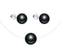 Yumilok - Conjunto de Collar de Perlas y Pendientes, Collar con Colgante de Plata 925 y Pendientes para Mujer y niña, Collar de Gargantilla de clavícula de línea de Pesca, Negro