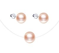 Yumilok - Conjunto de collar de perlas y pendientes, collar y pendientes de plata 925 para mujer y niña, gargantilla de clavícula con línea de melocotón, rosa