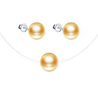 Yumilok - Conjunto de Collar de Perlas y Pendientes, Collar y Pendientes de Plata 925 para Mujer y niña, Collar de Gargantilla de clavícula de línea de Pesca, Oro