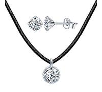 Yumilok Conjunto de collar y pendientes, collar con colgante de diamantes y pendientes de diamantes en plata 925 para mujer y niña, gargantilla y pendientes, circonita con incrustaciones