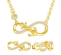 Yumilok - Conjunto de joyas para collar y pendientes, colgante y pendientes de ancla y símbolo de infinito de plata 925, joyas para mujer y niña, circonita incrustada, Piedra preciosa de plata de ley,