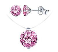 Yumilok Conjuntos de Joyas de Diamantes, Collar de Gargantilla con Hilo de Pescar Invisible, Gargantilla para Mujer, Pendientes de Diamantes, en Plata 925