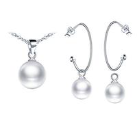 Yumilok Conjuntos de joyas de perlas, collar de perlas para mujer en plata 925, pendientes de perlas, varios métodos de uso