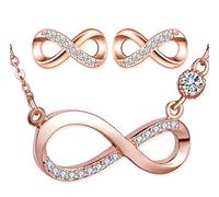 Yumilok Conjuntos de Joyas de Plata 925, Collar con símbolo de Infinito de Oro Rosa, aretes Lindos, circón con Incrustaciones, Joyas para Mujer niña