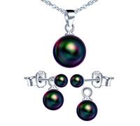 Yumilok Damen Halskette Perlenkette Damen Ohrstecker Ohrringe Perle Perlenohrstecker Perlenschmuck Brautschmuck sets für Frauen, Plata de ley Perla, Perla