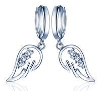 Yumilok Engelsflügel 925 Sterling Plata Zirkonia Ohrhänger Creolen Ohrringe Hypoallergen Ohrschmuck para señoras mujeres niñas