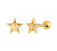 Yumilok Estrella de cinco puntas clavos para los oídos de los hombres barra de acero inoxidable perforada para las mujeres bola de cartílago en forma de estrella dorada
