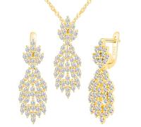 Yumilok Hojas brillantes borlas zircon 925 collar colgante de plata esterlina pendientes de oro para mujeres juego de pendientes