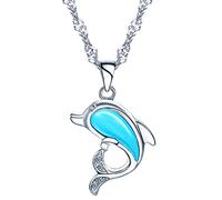 Yumilok Jewelry Collar con colgante para mujeres/niños, plata de ley 925, delfín de piedra ópalo azul