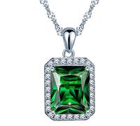 Yumilok Jewelry - Collar de esmeralda de plata 925 y cristal sintético verde, el cuadrado adornado con circón elegante regalo de Navidad cumpleaños para mujer niña, Vidrio, Glass