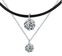 Yumilok Jewelry - Collar de mujer de plata 925 y cuerda de piel sintética para mujer, gargantilla de doble capa, colgante de diamante, regalo de Navidad, cumpleaños, Plata esterlina, Cubic Zirconia
