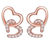 yumilok joyería 925 plata de ley Circonita Rosa Chapado en oro doble hueco Corazones hipoalergénico Stud Pendientes para las mujeres/señoras/niñas