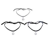 Yumilok-Juego de Collares Cadena de Clavícula Moda Choker Cuerda de Terciopelo Colgante de Perla y Plata 925 Color de Negro/Gris/Azul,Set de 3pcs