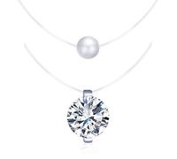 Yumilok - Juego de collares de banda de nailon y colgantes de perla y de circonitas, en plata de ley 925, cadena con colgantes para mujer y chicas, 2 piezas