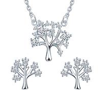 Yumilok Juego de Joyas de Collar y Pendientes, Collar con Colgante de árbol de la Vida y Arete de árbol de la Vida, Plata 925 para Mujer niña, Brillante, Incrustaciones de circonita