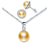 Yumilok Juego de joyas de perlas para mujer, plata de ley 925, elegantes pendientes de perlas y circonitas cúbicas, Plata de ley Circonita cúbica, Perla