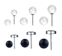 Yumilok-Juego de Joyas Pendientes de Mujer en Plata de Ley 925 Pendientes de Perla, Pendientes de ágata Negros (6 pares) para Mujeres Chicas