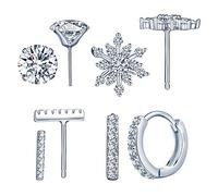 Yumilok-Juego de Joyas Pendientes de Plata de Ley 925 Pendientes de copo de nieve, aretes de diamante, pendientes de aro elegantes para Mujeres Chicas set de 4 pares