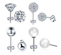 Yumilok-Juego de Joyas Pendientes de Plata de Ley 925 Pendientes de Diamantes Elegantes Aro de Perlas (4 pares en total) para Mujeres Chicas