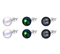 Yumilok-Juego de Pendientes 3 Pares de Aretes de Perla de Agua Dulce Simulados en Blanco, Gris y Verde, Tamaño 8 mm Regalo para Mujeres Chicas