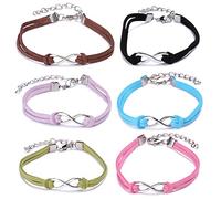Yumilok -Juego de Pulseras Bracelete de Cuero Trenzado con Adorno de Aleación en Forma de Símbolo de Infinito para Mujer y Niña, Set de 6 Unidades