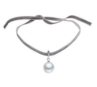 Yumilok-Moda Choker Cadena de Clavícula Colgante de Perla y Plata 925 Cuerda de Terciopelo Gris Idea Regalo para Mujeres,Chicas