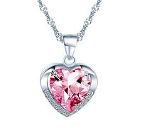 Yumilok-Moda Collar de Plata 925 Colgante de Corazón con Diamante Rosa Idea Regalo para Mujeres, Chicas