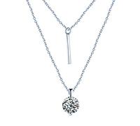 Yumilok-Moda Collares de Plata 925 Colgante Diamante Brillanre con Doble Cadena Ajustable, Color de Plateado Idea Regalo para Mujeres,Chicas