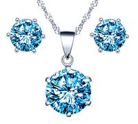 Yumilok-Mujer Collares con colgantes Simple Hexagonal Zirconia cúbica Plata de ley Conjunto de pendientes colgantes S925 Plata de ley Zirconia cúbica De moda y hermoso (Azul)