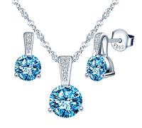 Yumilok-Mujer Collares con colgantes Simple Hexagonal Zirconia cúbica Plata de ley Conjunto de pendientes colgantes S925 Plata de ley Zirconia cúbica De moda y hermoso (Azul)