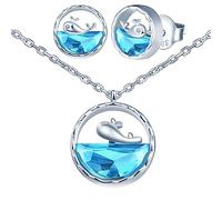 Yumilok Pendientes chica Collar mujer S925 plata de ley collar ballena azul mar dibujos animados