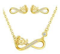 Yumilok Pendientes Collar de Mujer Ramo de Rosas Símbolo Infinito Combo S925 Conjunto de Plata Esterlina Con estilo y Elegante para Todos los Días y Ocasiones Importantes