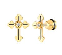 Yumilok Pendientes cruzadas de Zirconia con tornillos de acero inoxidable para hombres hip hop y mujeres con pendientes dorados